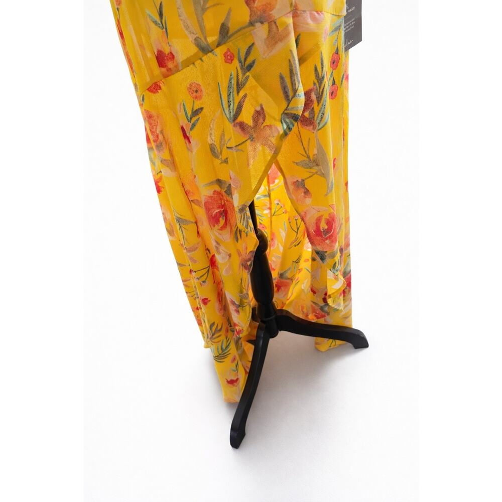 Lulus Dress Womens Large Mustard Yellow Floral Print High Low Maxi Length New - Picture 3 of 9